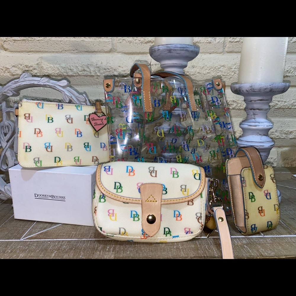 Dooney and Bourke 4pc bag set! clear tote, wrist wallet,& satchel wrist wallet.